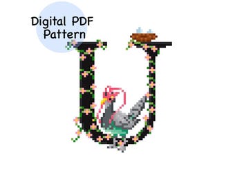 U for Unfezant Pokémon Alphabet Cross Stitch Pattern PDF