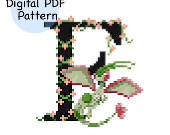 F for Flygon Pokémon Alphabet Cross Stitch Pattern PDF