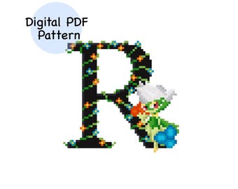 R for Roserade Pokémon Alphabet Cross Stitch Pattern PDF