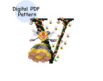 V for Vespiquen Pokémon Alphabet Cross Stitch Pattern PDF