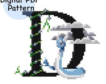 D for Dragonair Pokémon Alphabet Cross Stitch Pattern PDF