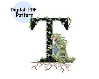 T for Tyranitar Pokémon Alphabet Cross Stitch Pattern PDF