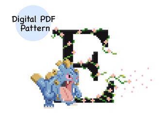 E for Exploud Pokémon Alphabet Cross Stitch Pattern PDF