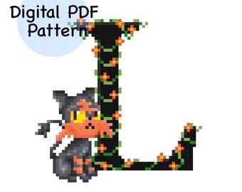 L for Litten Pokémon Alphabet Cross Stitch Pattern PDF