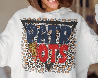 Patriots png, Patriots Navy and Red Leopard Lightening Bolt Letters design png, Sublimation design png
