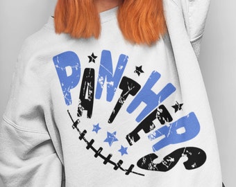 Panthers Team PNG (+ 4 Design KOSTENLOS), Retro Panthers Royal Blau und Schwarz Vintage Letters Fußballdesign PNG, Sublimationsdesign PNG