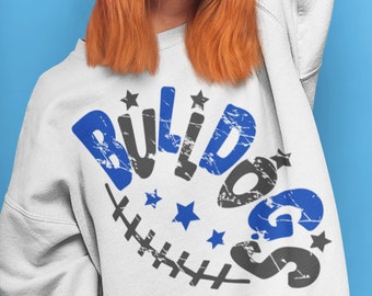 Bulldoggen-Team png (+ 3 Design KOSTENLOS), Retro Bulldogs Royal Blau und Grau Vintage Letters Fußballdesign png, Sublimationsdesign png