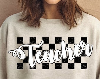 Teacher png, Distressed Checkered Teacher png, Teacher Life png, Teacher Shirt, Teacher Gift,  Retro Teacher png