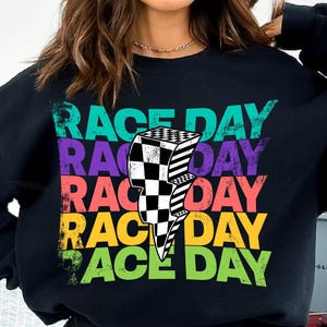 Checked Race day png, Checker Lightening Bolt png Mom Race life Retro Colorful Distressed Letters Flag Racing Sublimation design