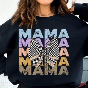 Mama bow png Checker Moma life Retro Pastel Distressed Letters Flag Racing Sublimation design