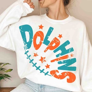 Dolphins png, Dolphins Mustard Yellow Turquoise Letters Stars Ball Seam Sublimation design png