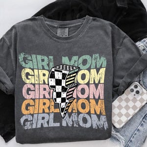 Checked Girl Mom png, Distressed Pastels Letters Checkered Lightning bolt design