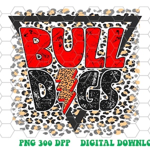 Bulldogs png, Bulldogs Red Black Leopard Lightening Bolt design png, Sublimation design png
