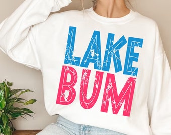 Lake Bum png 2 デザイン、Summer life png、ピンクとブルーの色のディストレスト文字昇華デザイン