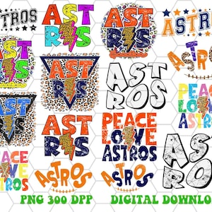 Astros team png, 16 designs Retro Astros Colorful Vintage Letters Lightning bolt football design png, Sublimation design png