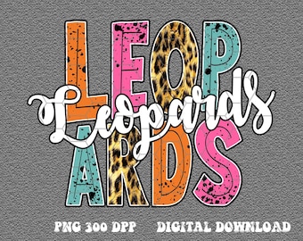 Leopards Mascot design png, Leopards Retro Colorful Cheetah Leopards Distressed vintage Letters design listing order png