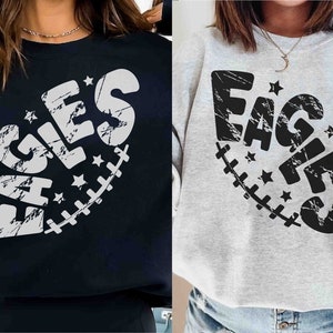 Eagles team png, Retro Eagles Black White (2 designs) Distressed Vintage Letters football design png, Sublimation design png