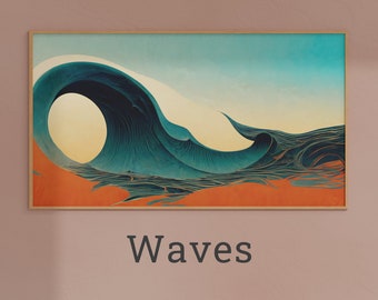 Artistic waves illustrations, set of 10, retro aesthetic, Moebius inspired