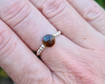 "Nina" Ring 925 Silver Beads 2mm and Faceted Tiger's Eye 6mm, Gold Filled and Tiger's Eye Ring, Women's Gift Ring,