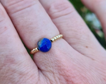 "Nina" ring 925 silver beads 2mm and faceted Lapis Lazuli 6mm, Gold Filled and Lapis Lazuli ring, Women's gift ring,