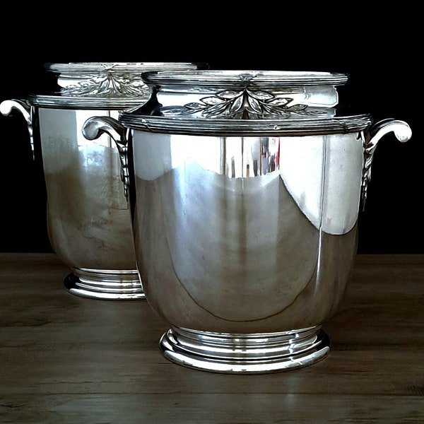 Christofle Paris Champagne Cooler Set of Two, Early Century Gallia Alfenide Art Nouveau Produced between 1908 and 1929. Rare.