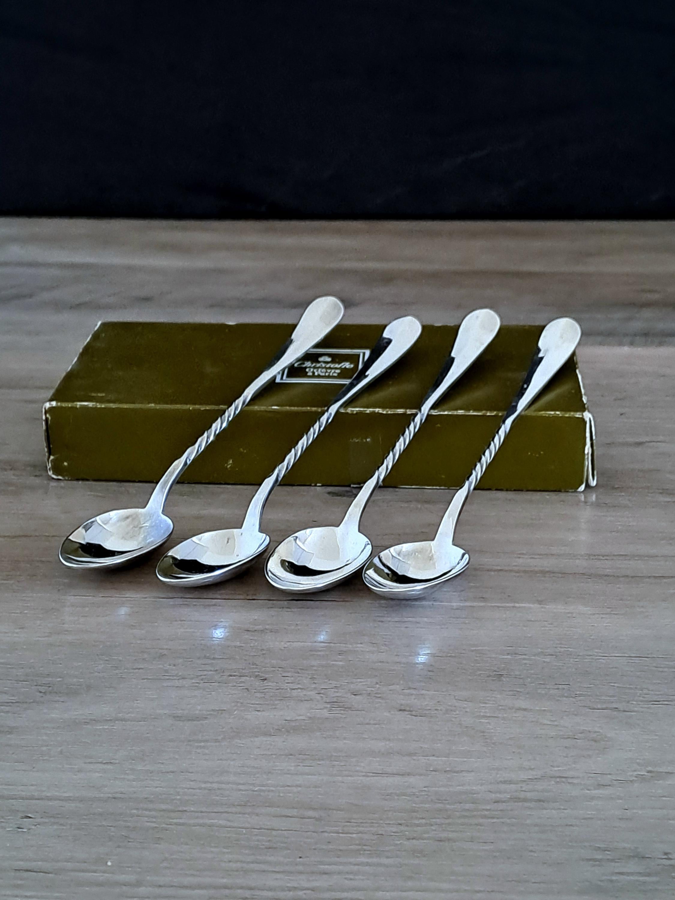 Set of Four Cocktail Spoons by Christofle Paris, Pre-1935 Torsades