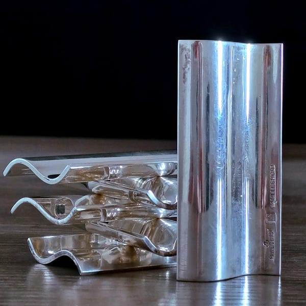 Set of 6 Ravinet d'Enfert Silver-Plated Modernist Knife Rests – French 20th Century Tableware