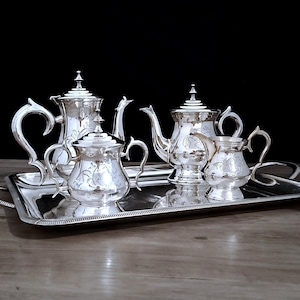 François Frionnet Five Piece Tea and Coffee Service Early 20th Century Art-Nouveau Style finished with Bright Silverplate