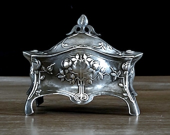 Antique Silver-Plated Jewelry Box, WMF Art Nouveau Trinket Box, Circa 1920