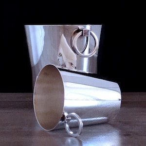 ST Medard France Champagne Cooler and Ice Cube Bucket set, 20th Century Vintage finished with Bright Silverplate.