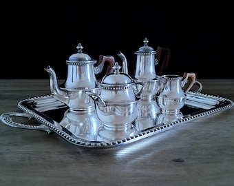 シルバーティーセット 4点 - シルバープレートトレイ 脚付きティー