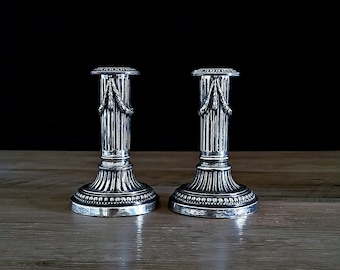 Leon Lapar Paris Candlesticks / Bougeoirs Set of two Antique Louis XVI Style.