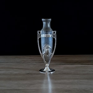 Two Piece, Antique, Britannia Metal and Cut Crystal Vase by WMF Germany Model 336A. Early 20th Century Jugendstil Circa 1910 - 1920s.