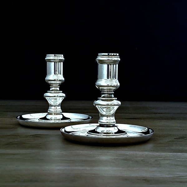 Christofle Paris Candlestick holders/Bougeoirs set of Two 20th Century Vintage Finished with Silverplate.