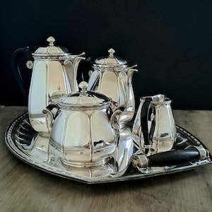 Five Piece Tea and Coffee Service by Christofle Paris Production Gallia. Rare Complete Set Circa 1920 finished with Silver Plating.