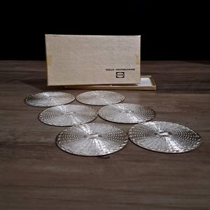Roux Marquiand Lyon, Glasuntersetzer, 6er Set, Vintage mit Silberplatte veredelt.