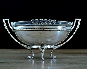WMF Tyskland Antik bordsdekoration, Jugendstil slipad kristall och silverfat, cirka 1920-talet