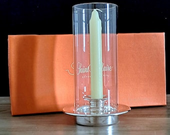 Saint Hilaire / Ercuis Paris Two Piece Candlestick Holder, 20th Century Vintage Glass and Silverplate.