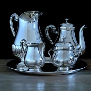 Christofle Paris Tea and Pitcher Set Model Choisy, 20th Century Vintage Finished with Silverplate.
