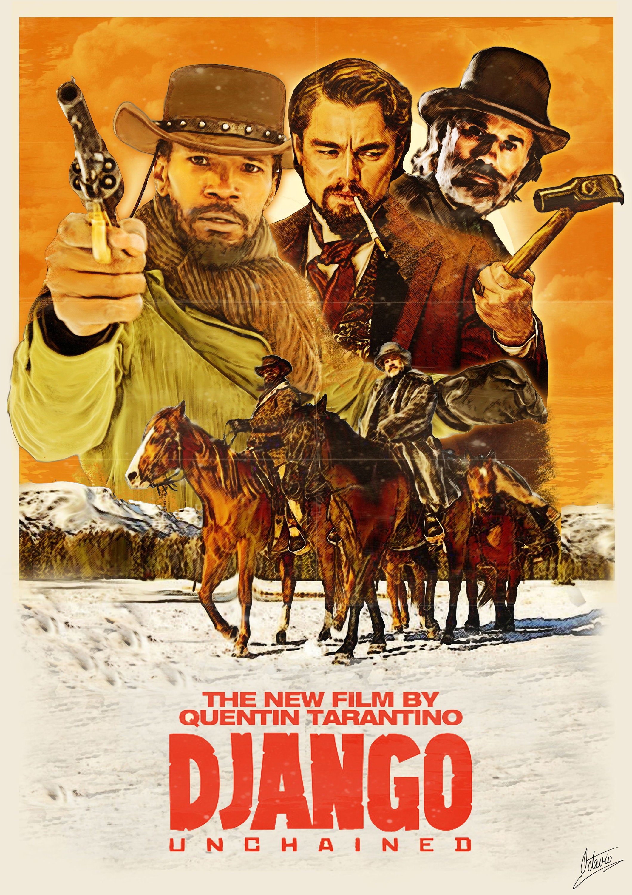 Django Unchained Artwork Tarantino Dicaprio Bounty Hunter Slave Western ...