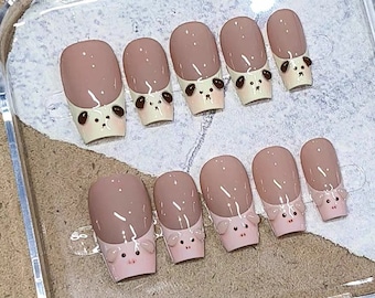 Cute Dog Pet Press On Nails, Puppy Fake Nails, Luxury Hand-Made, Reusable, Almond/Coffin/Square/Stiletto Nails