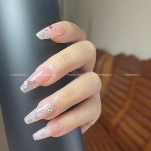 Pink Star Bling Press On Nail Set, Fake Nails, Luxury Star Hand-Made, Reusable, y2k Coffin Nails
