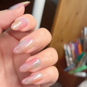 Rainbow Cat Eye Press On Nails, Color Fake Nails, Luxury Hand-Made, Reusable, Almond/Coffin/Square/Stiletto Nails