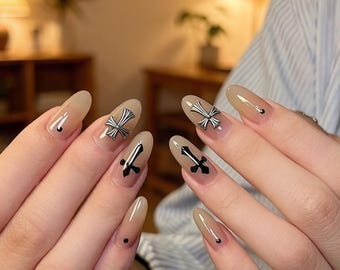 Handmade Chrome Cross Luxury Press On Nails - Reusable Fake Nail