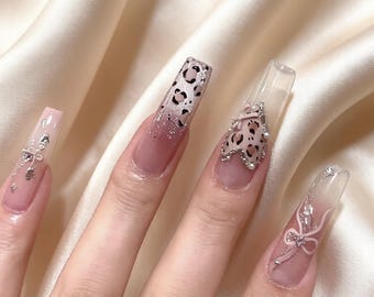 Handmade Leopard Print Heart Luxury Press On Nails - Reusable Fake Nail