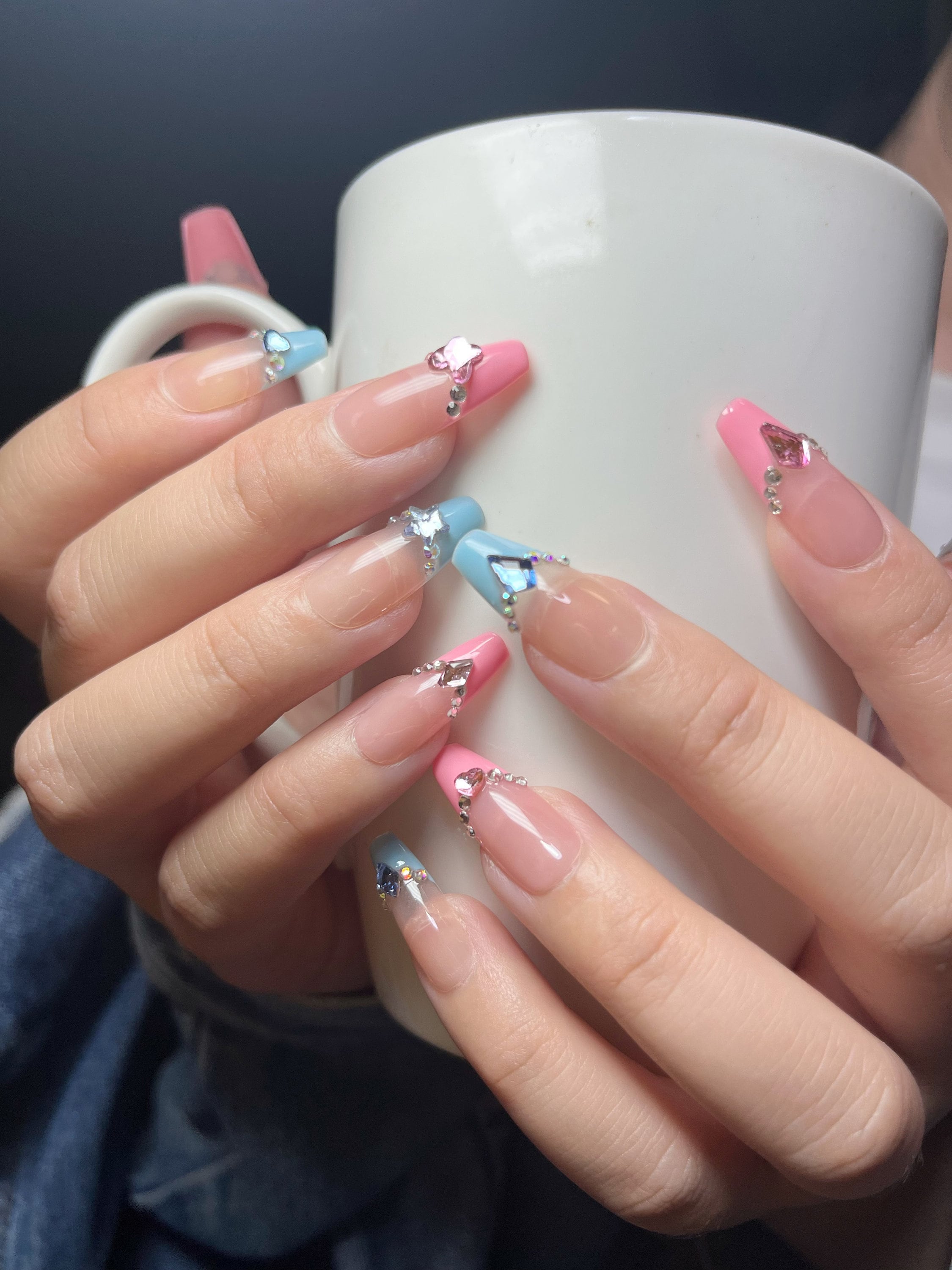Pink and Blue French Star Press on Nail Set, Fake Nails, Luxury Hand-made, Reusable, Almond/coffin/stiletto Nails - Etsy Pink and Blue French Star Press on Nail Set, Fake Nails, Luxury Hand-made, Reusable, Almond/coffin/stiletto Nails - Etsy