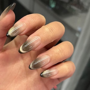 Silver Cat Eye Spring Glossy Press On Nails, Fake Nails, Luxury Hand-Made, Reusable, Almond/Coffin/Square/Stiletto Nails