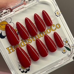 Solid Red Color Press On Nails, Fake Nails, Luxury Hand-Made, Reusable, Almond/Coffin/Square/Stiletto Nails