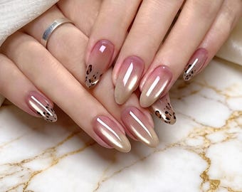 Handmade Leopard Print Cat Eye Luxury Press On Nails - Reusable Fake Nails