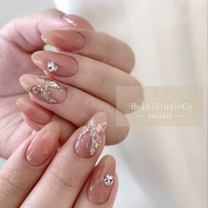 Butterfly Glossy Spring Glossy Press On Nails, Fake Nails, Luxury Hand-Made, Reusable, Almond/Coffin/Square/Stiletto Nails
